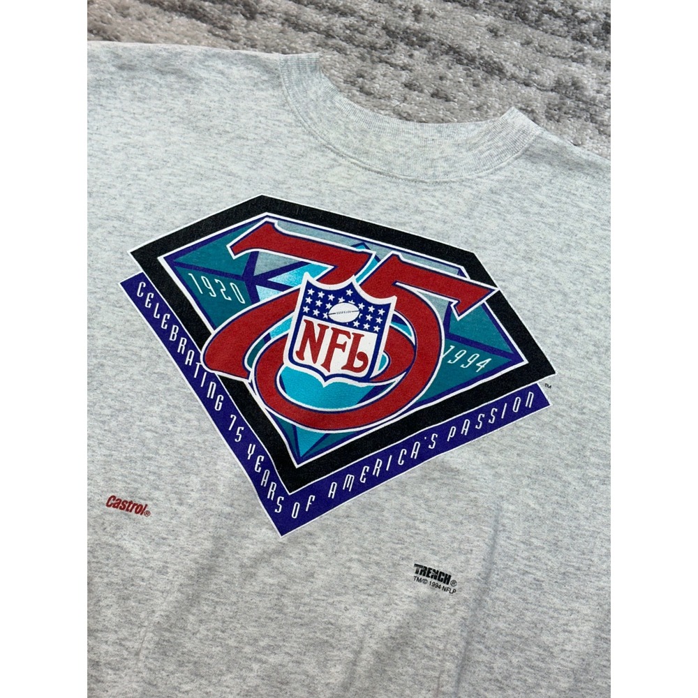 Trench Football Sweatshirt Mens XL Gray Vintage‎ 1994 NFL 75th Anniversary USA